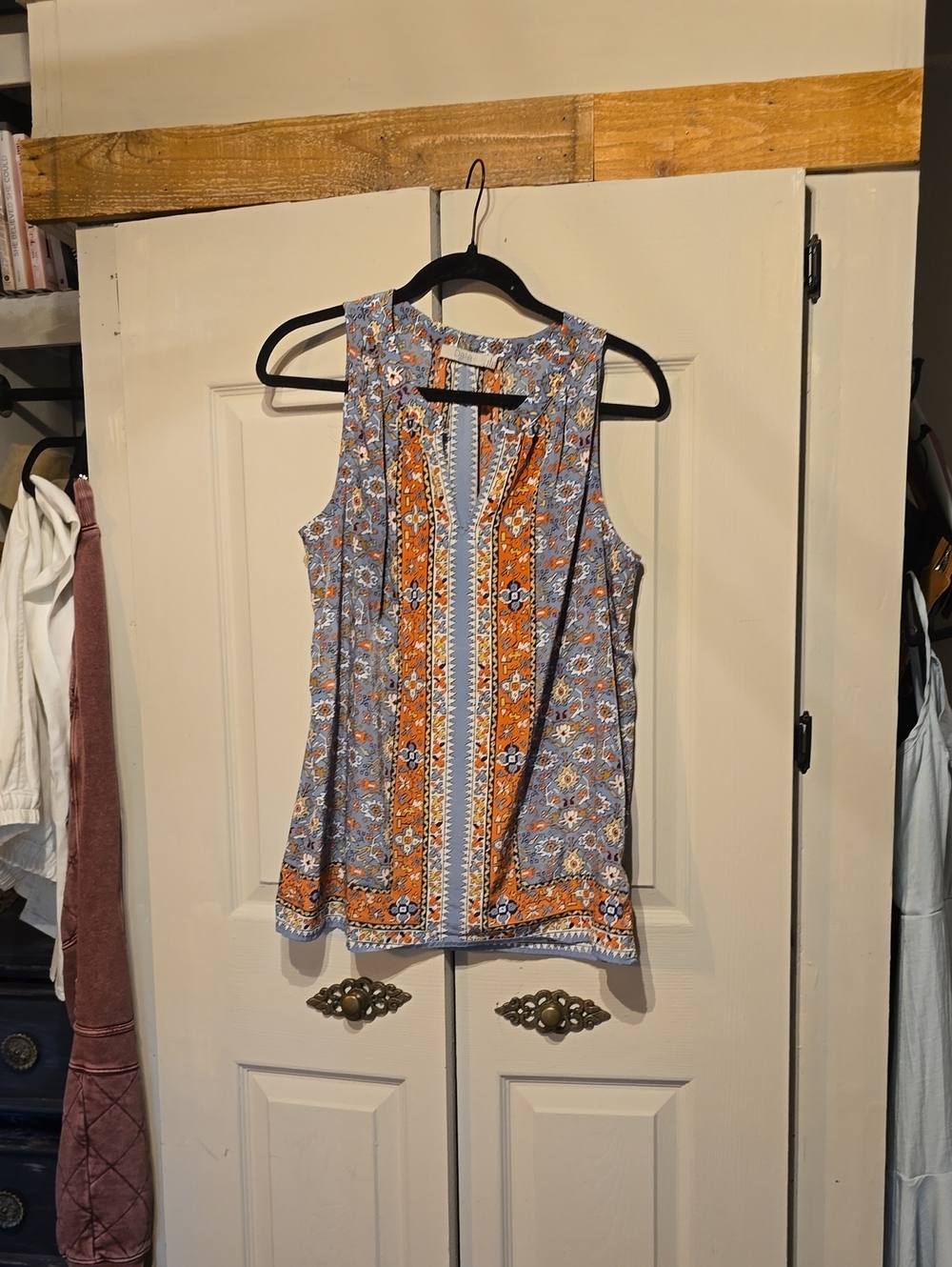 Dalia Blue Floral Sleeveless Camisole with Orange Center Panel